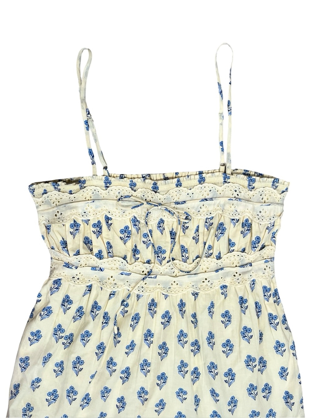 Patrons of Peace Cream Blue Floral Cotton Mini Dress Medium Cottagecore Boho - Picture 5 of 11